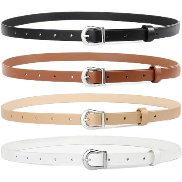 4 Pack Women Skinny Belts for Jeans Dress Thin Waist Belt for Ladies - Picture 1 of 6